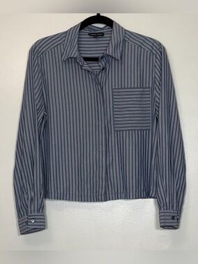 Women’s Navy Stripe Button-Down Shirt with Chest Pocket